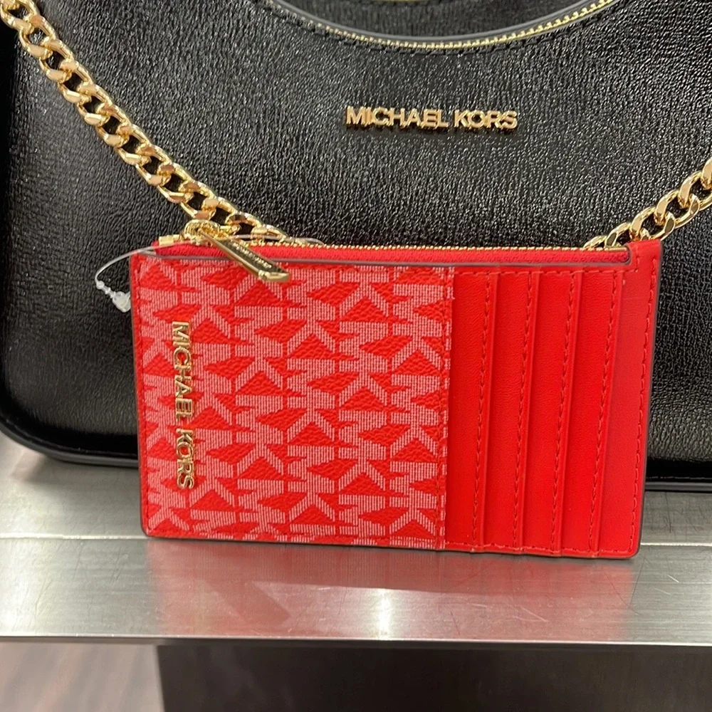 Michael Kors Jet Set Travel Medium Top Zip Card Case Wallet Dark Sangria  NWT